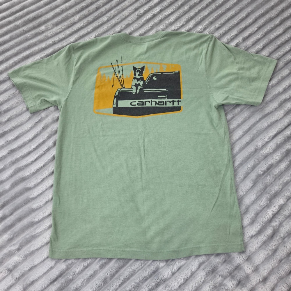 Carhartt Mens Loose Fit Dog Fishing Truck Graphic Pocket T-Shirt Green TK5716 M